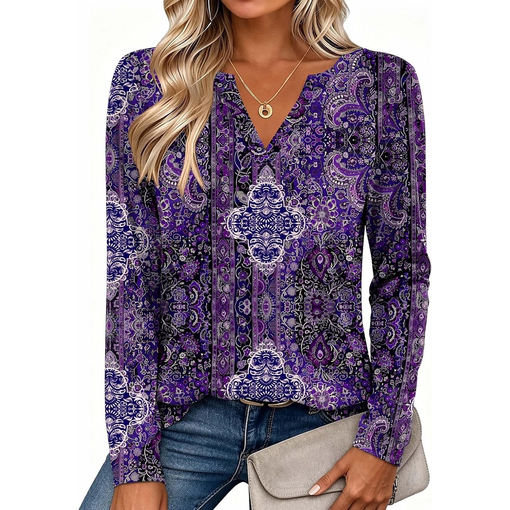 image:imageZeagoo Womens Tops Long Sleeve V Neck Tee Shirts Cute Dressy CasualPurple Boho Mz907