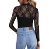 Zeagoo Long Sleeve Shirts for Women’s Lace Tops Mesh Sheer Sexy Fall Blouse(Black)