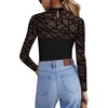 Zeagoo Long Sleeve Shirts for Women’s Lace Tops Mesh Sheer Sexy Fall Blouse(Black Grid-sa3)