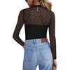 Zeagoo Long Sleeve Shirts for Women’s Lace Tops Mesh Sheer Sexy Fall Blouse(Black Polka Dot-sa2)