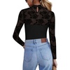 Zeagoo Long Sleeve Shirts for Women’s Lace Tops Mesh Sheer Sexy Fall Blouse(Black Roses-sa5)