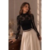 Zeagoo Long Sleeve Shirts for Women’s Lace Tops Mesh Sheer Sexy Fall Blouse(Black Roses-sa5)