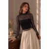 Zeagoo Long Sleeve Shirts for Women’s Lace Tops Mesh Sheer Sexy Fall Blouse(Black Star-sa4)