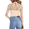 Zeagoo Long Sleeve Shirts for Women’s Lace Tops Mesh Sheer Sexy Fall Blouse(Champagne)