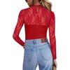 Zeagoo Long Sleeve Shirts for Women’s Lace Tops Mesh Sheer Sexy Fall Blouse(Red)
