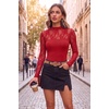 Zeagoo Long Sleeve Shirts for Women’s Lace Tops Mesh Sheer Sexy Fall Blouse(Red)
