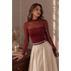 Zeagoo Long Sleeve Shirts for Women’s Lace Tops Mesh Sheer Sexy Fall Blouse(Red-pat2)
