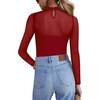 Zeagoo Long Sleeve Shirts for Women’s Lace Tops Mesh Sheer Sexy Fall Blouse(Red-pat2)