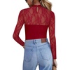Zeagoo Long Sleeve Shirts for Women’s Lace Tops Mesh Sheer Sexy Fall Blouse(Wine Red)