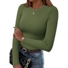 Zeagoo Women Long Sleeve Shirts Crewneck Slim Fit Tops Going Out Basic Tee(Long Sleeve-army Green)