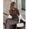 Zeagoo Women Long Sleeve Shirts Crewneck Slim Fit Tops Going Out Basic Tee(Long Sleeve-brown)