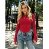 Zeagoo Women Long Sleeve Shirts Crewneck Slim Fit Tops Going Out Basic Tee(Long Sleeve-red)