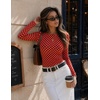 Zeagoo Women Long Sleeve Shirts Crewneck Slim Fit Tops Going Out Basic Tee(Long Sleeve-red Polka Dots)