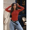 Zeagoo Women Long Sleeve Shirts Crewneck Slim Fit Tops Going Out Basic Tee(Long Sleeve-red Polka Dots)