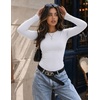 Zeagoo Women Long Sleeve Shirts Crewneck Slim Fit Tops Going Out Basic Tee(Long Sleeve-white)
