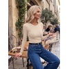 Zeagoo Women Long Sleeve Shirts Ribbed Tops Crewneck Basic Tee(Beige)