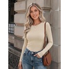 Zeagoo Women Long Sleeve Shirts Ribbed Tops Crewneck Basic Tee(Beige)