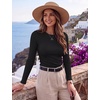 Zeagoo Women Long Sleeve Shirts Ribbed Tops Crewneck Basic Tee(Black)