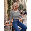 Zeagoo Women Long Sleeve Shirts Ribbed Tops Crewneck Basic Tee(Black White Stripe)