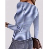 Zeagoo Women Long Sleeve Shirts Ribbed Tops Crewneck Basic Tee(Blue Stripe)