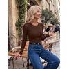 Zeagoo Women Long Sleeve Shirts Ribbed Tops Crewneck Basic Tee(Brown)