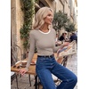 Zeagoo Women Long Sleeve Shirts Ribbed Tops Crewneck Basic Tee(Brown White Stripe)