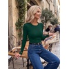 Zeagoo Women Long Sleeve Shirts Ribbed Tops Crewneck Basic Tee(Dark Green)