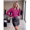 Zeagoo Women Long Sleeve Shirts Ribbed Tops Crewneck Basic Tee(Hot Pink)