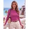 Zeagoo Women Long Sleeve Shirts Ribbed Tops Crewneck Basic Tee(Hot Pink)