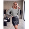 Zeagoo Women Long Sleeve Shirts Ribbed Tops Crewneck Basic Tee(Light Grey)