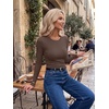 Zeagoo Women Long Sleeve Shirts Ribbed Tops Crewneck Basic Tee(Light Khaki)