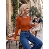 Zeagoo Women Long Sleeve Shirts Ribbed Tops Crewneck Basic Tee(Orange)