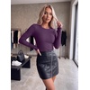 Zeagoo Women Long Sleeve Shirts Ribbed Tops Crewneck Basic Tee(Purple)