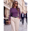 Zeagoo Women Long Sleeve Shirts Ribbed Tops Crewneck Basic Tee(Purple)
