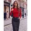 Zeagoo Women Long Sleeve Shirts Ribbed Tops Crewneck Basic Tee(Red)