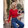 Zeagoo Women Long Sleeve Shirts Ribbed Tops Crewneck Basic Tee(Red)