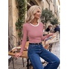 Zeagoo Women Long Sleeve Shirts Ribbed Tops Crewneck Basic Tee(Red White Stripe)