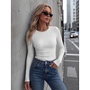 Zeagoo Women Long Sleeve Shirts Ribbed Tops Crewneck Basic Tee(White)