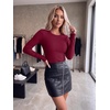 Zeagoo Women Long Sleeve Shirts Ribbed Tops Crewneck Basic Tee(Wine Red)