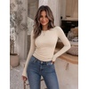Zeagoo Women Long Sleeve Shirts Slim Fit Going Out Tops Crewneck Basic Tee(Beige)