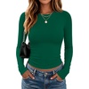 Zeagoo Women Long Sleeve Shirts Slim Fit Going Out Tops Crewneck Basic Tee(Green)