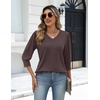 Zeagoo Womens 3/4 Sleeve V Neck T Shirts Dressy Casual Tops(04-brown)