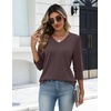Zeagoo Womens 3/4 Sleeve V Neck T Shirts Dressy Casual Tops(04-brown)