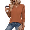 Zeagoo Womens 3/4 Sleeve V Neck T Shirts Dressy Casual Tops(04-caramel)