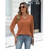 Zeagoo Womens 3/4 Sleeve V Neck T Shirts Dressy Casual Tops(04-caramel)