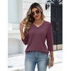 Zeagoo Womens 3/4 Sleeve V Neck T Shirts Dressy Casual Tops(04-dark Red)