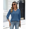 Zeagoo Womens 3/4 Sleeve V Neck T Shirts Dressy Casual Tops(04-haze Blue)