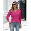 Zeagoo Womens 3/4 Sleeve V Neck T Shirts Dressy Casual Tops(04-hot Pink)