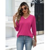 Zeagoo Womens 3/4 Sleeve V Neck T Shirts Dressy Casual Tops(04-hot Pink)