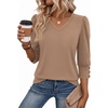 Zeagoo Womens 3/4 Sleeve V Neck T Shirts Dressy Casual Tops(04-khaki)
